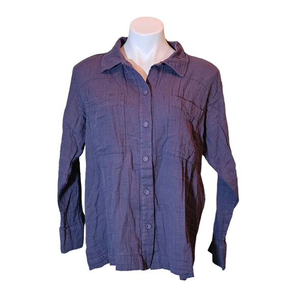 Calme by Johnny Was Double Pocket Shacket Long Sleeve Shirt Gauze Graphite Sz M - Picture 1 of 10